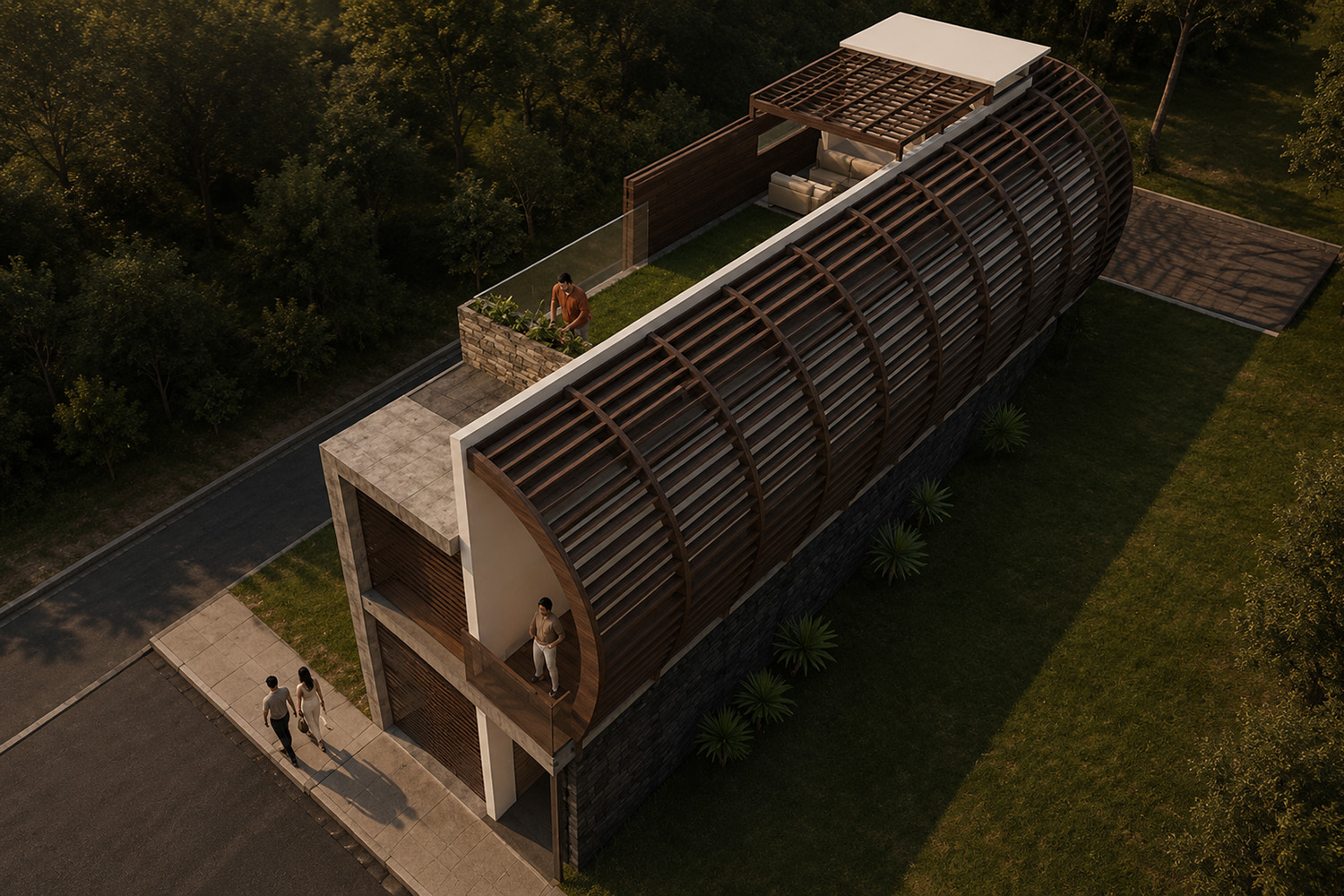Yin Yang Sustainable House Design – Aerial View
