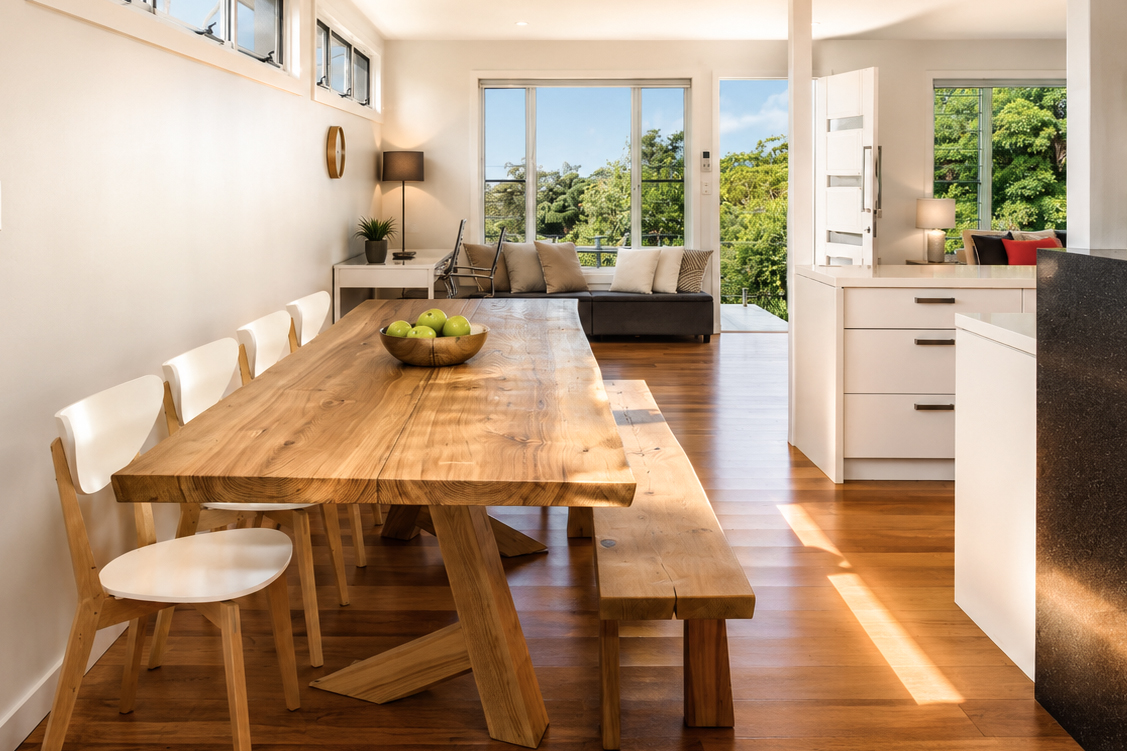 Steep site architecture – L&L House Allambie Dining/ Living