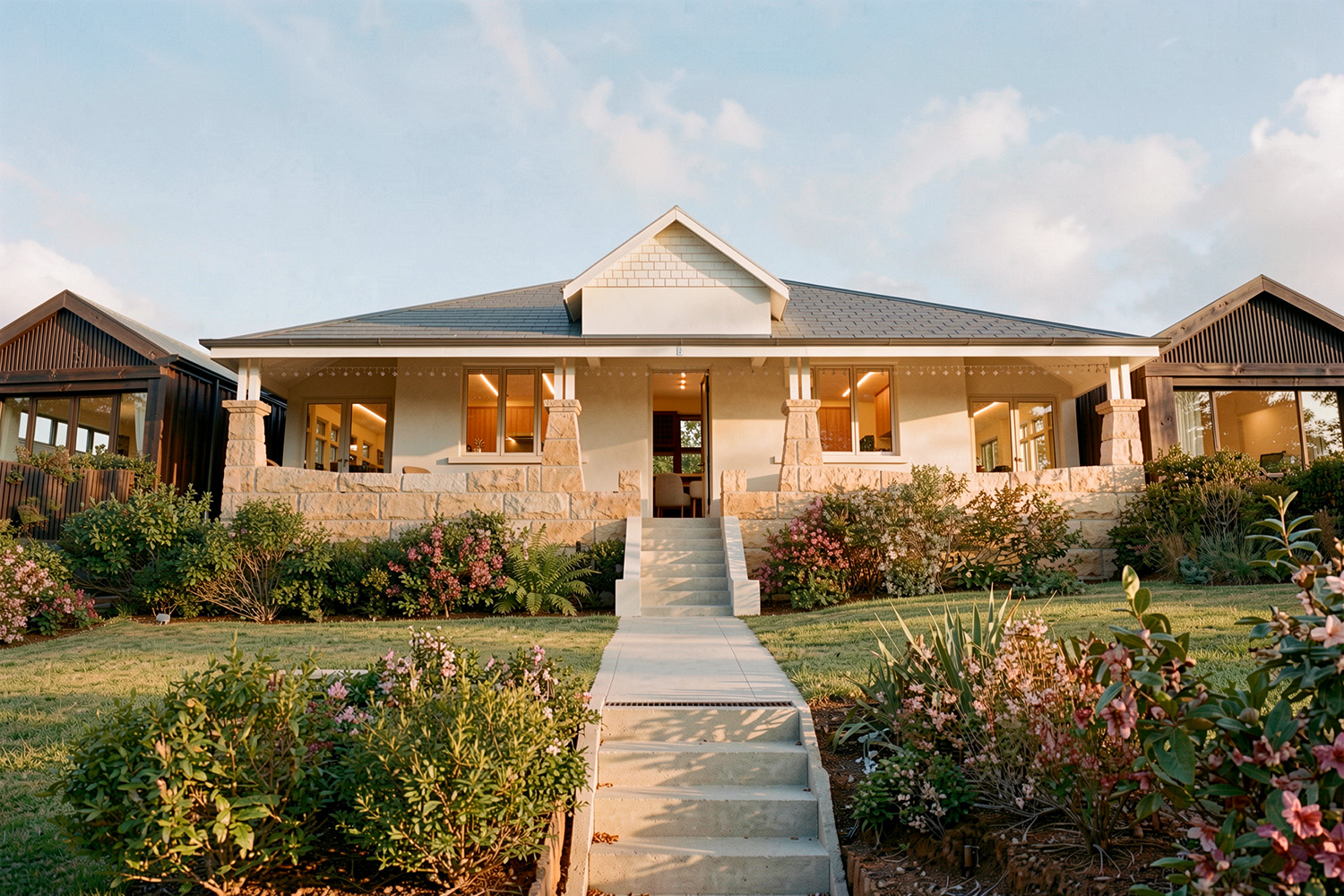 R&F House North Balgowlah Heritage – Front View with Garden, Evening