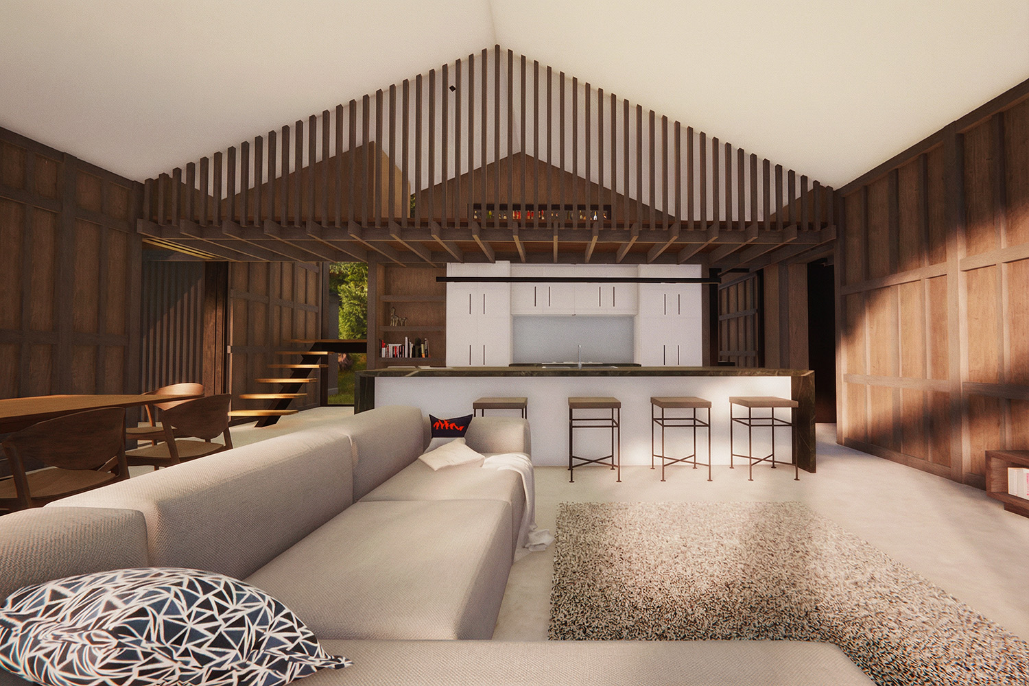 K&P House, Byron Hinterland, by Archisoul Architects Main building – Open plan Kitchen, Living, Dining area.