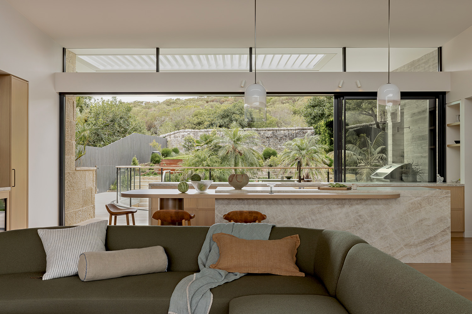 Modern coastal interior design – N&H House Kitchen to Back Garden view